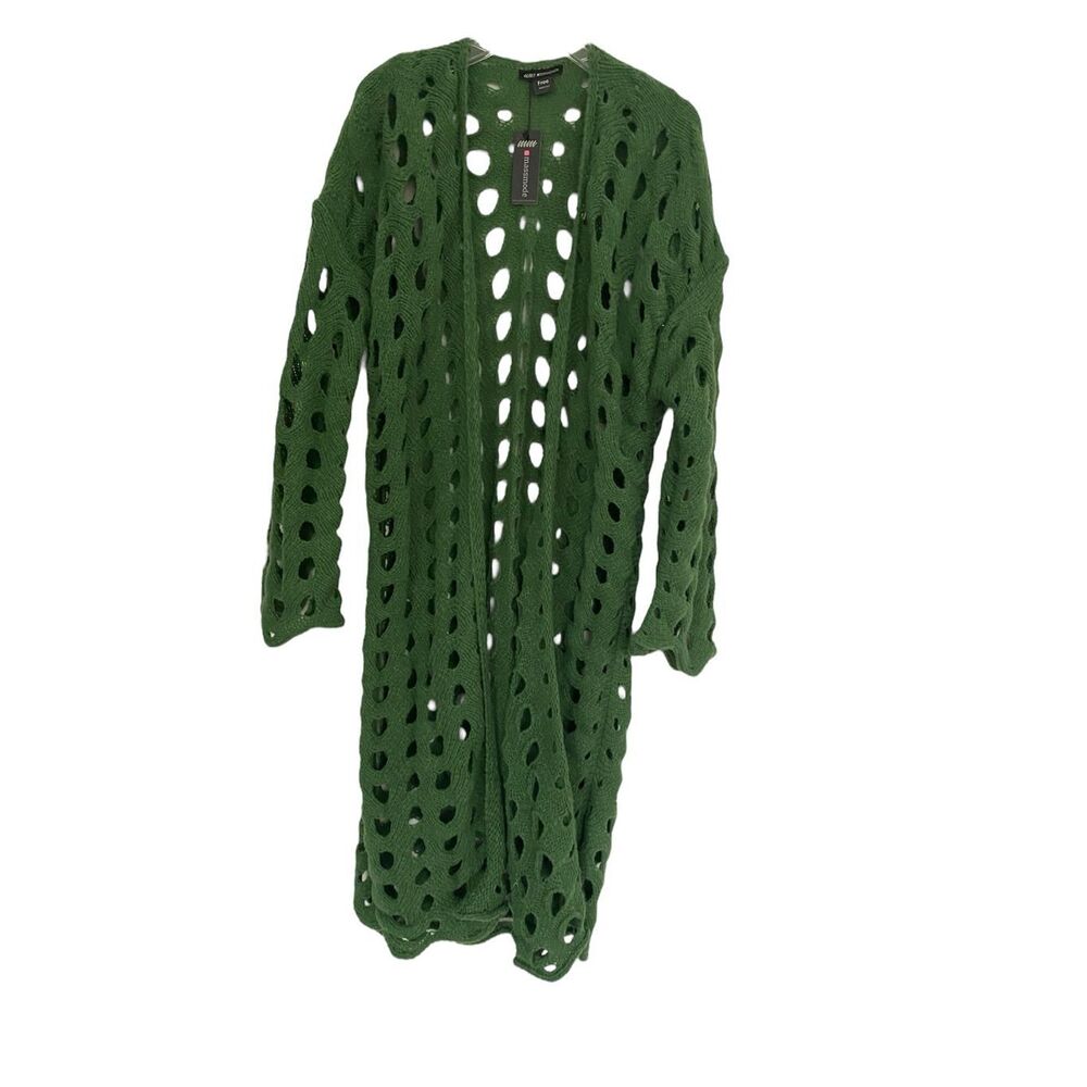 MM Knitted Twist Crochet Hollow Out Sweater Cardigan Long Sleeve Long OS - Picture 5 of 10